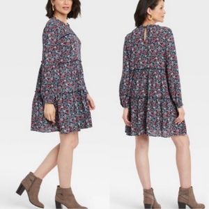 Knox Rose Navy Blue Floral Babydoll Dress XS